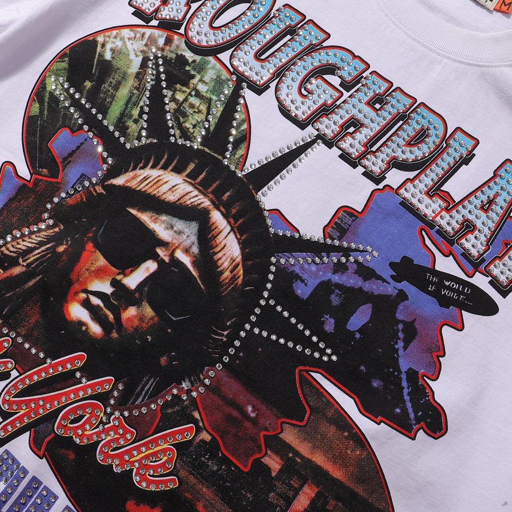 Rough Play Statue of Liberty Rhinestone Graphic T-Shirt — detail