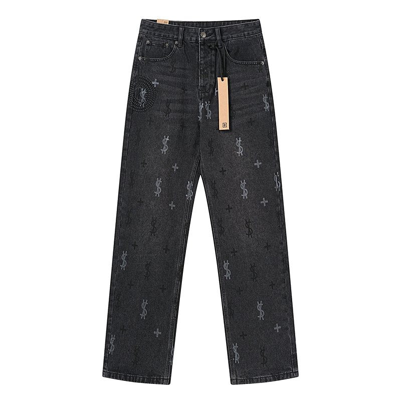 Ksubi Washed Black Straight-Leg Graphic Jeans — front