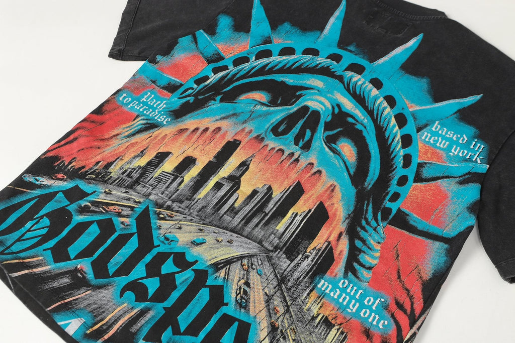 Godspeed Distressed Rhinestone Graphic T-Shirt — detail