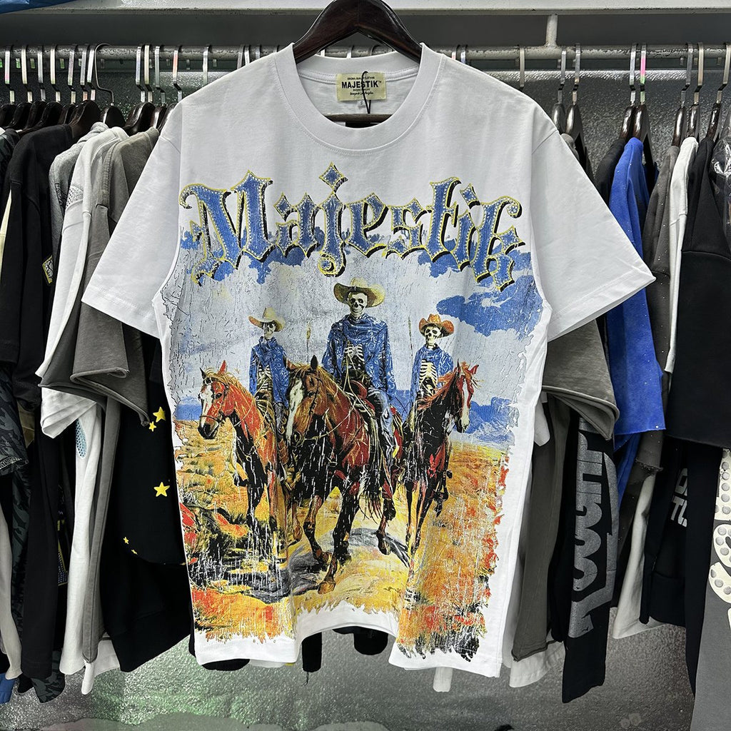 MAJESTIK Western Horse Skeleton Graphic T-Shirt — context
