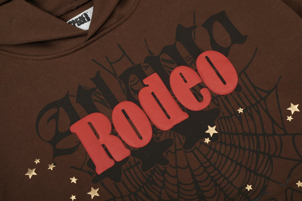 Sp5der Brown Western Spiderweb Graphic Hoodie — detail