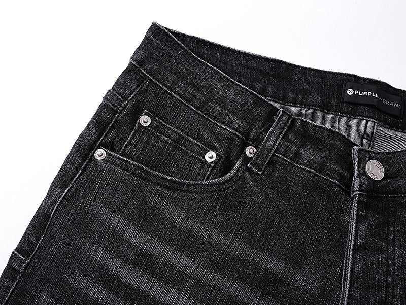 Purple Brand Black Wash Distressed Denim Shorts — detail