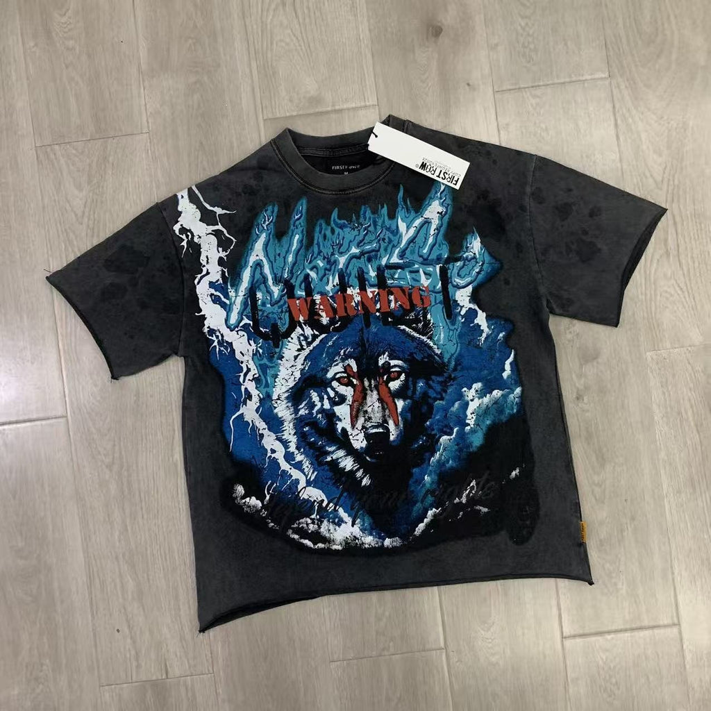 FIRST ROW Warning Not So Quiet Wolf Cropped T-Shirt — front