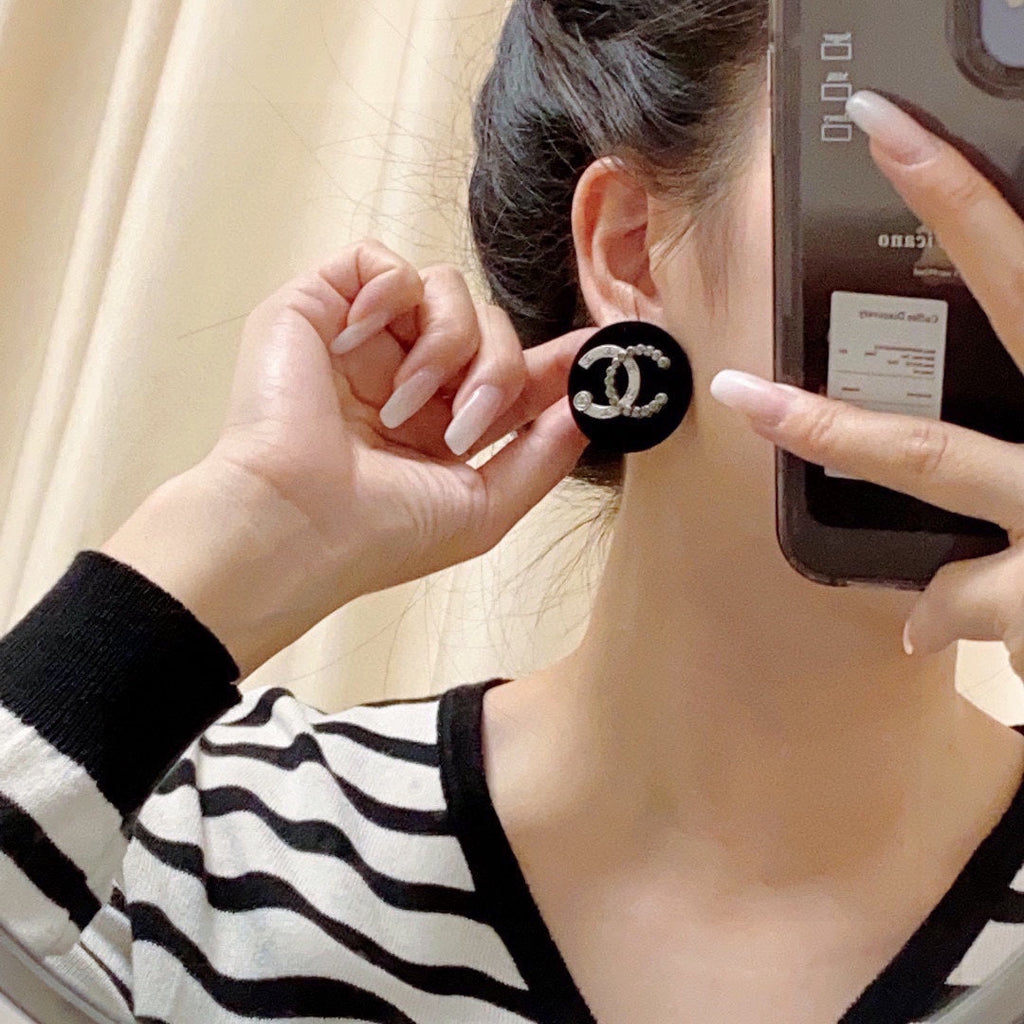 Chanel Black Resin Crystals 18K Gold Earrings