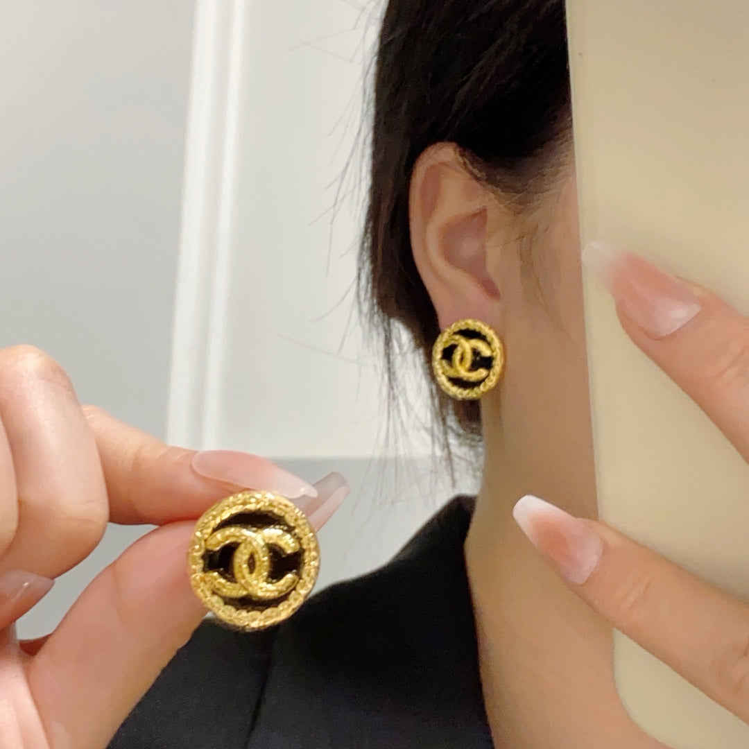 Chanel Black & Red 18K Gold Earrings