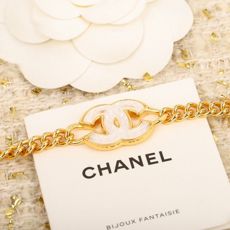 Chanel White Logo Choker 18K Gold Necklace