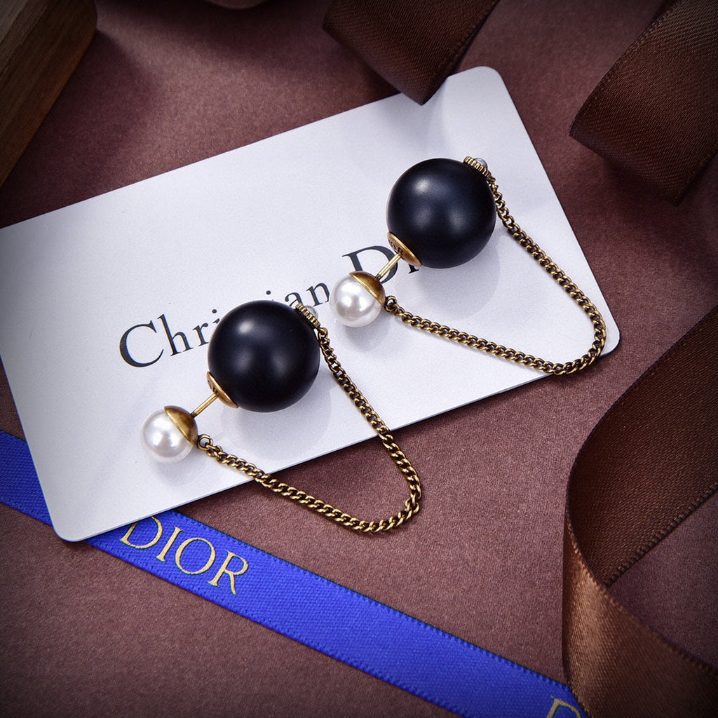 Dior Tribales Black Resin Pearl 18K Gold Earrings