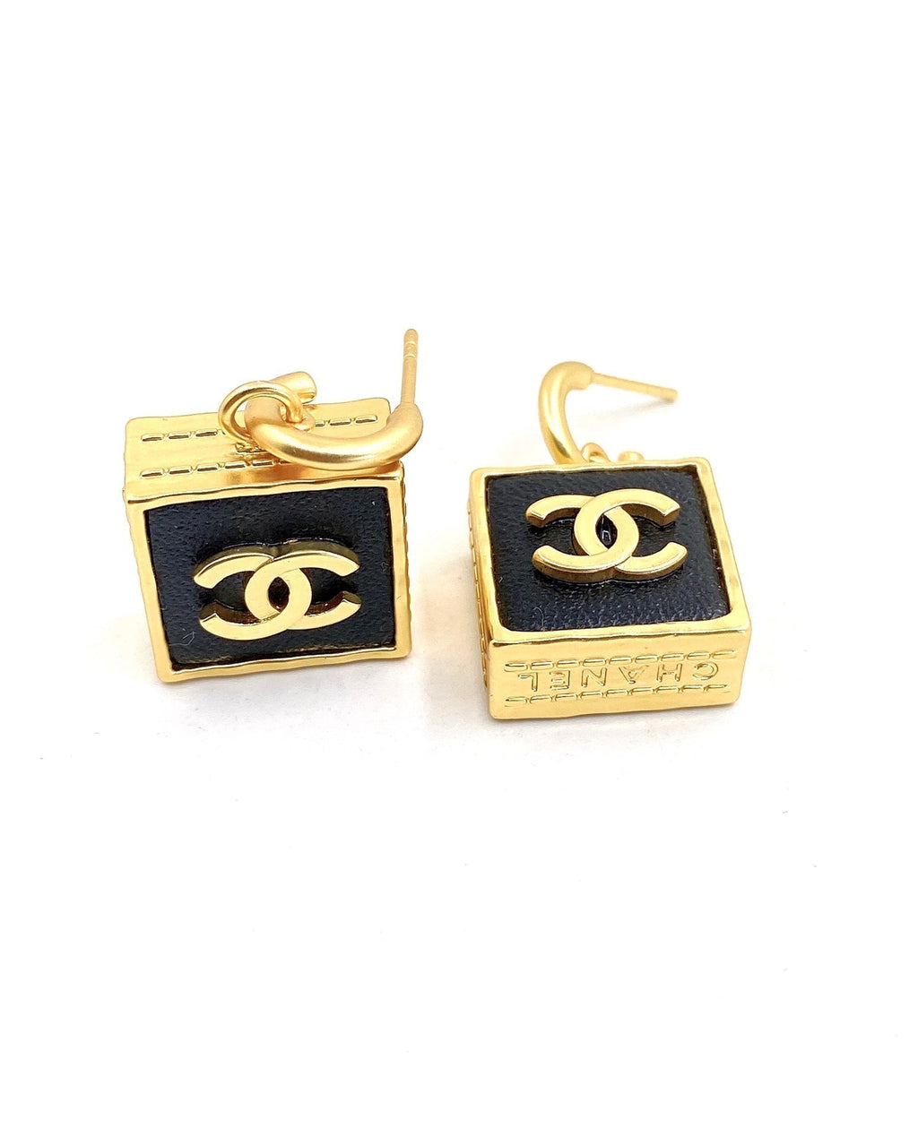 Chanel Black Bag Pendant 18K Gold Earrings