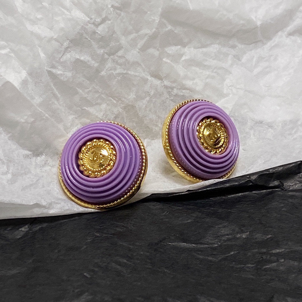 Chanel Purple Resin 18K Gold Earrings