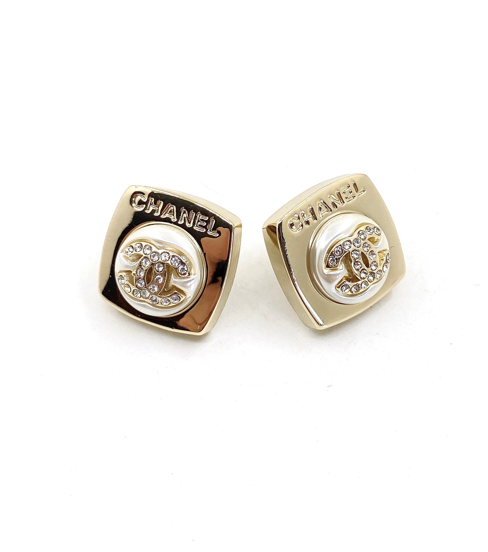 Chanel Diamond Square 18K Gold Earrings