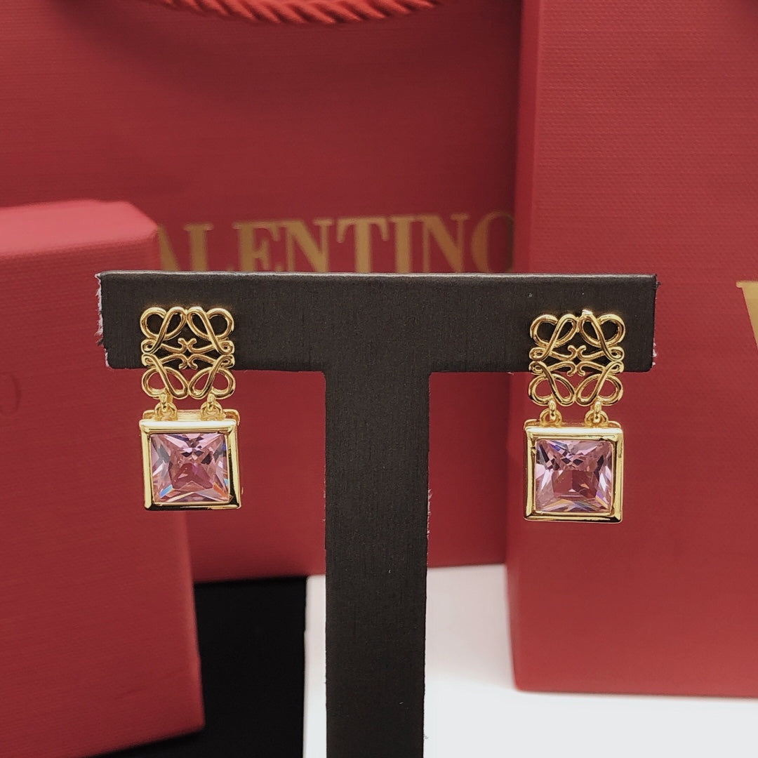 LOEWE Anagram Crystal 18K Gold Earrings